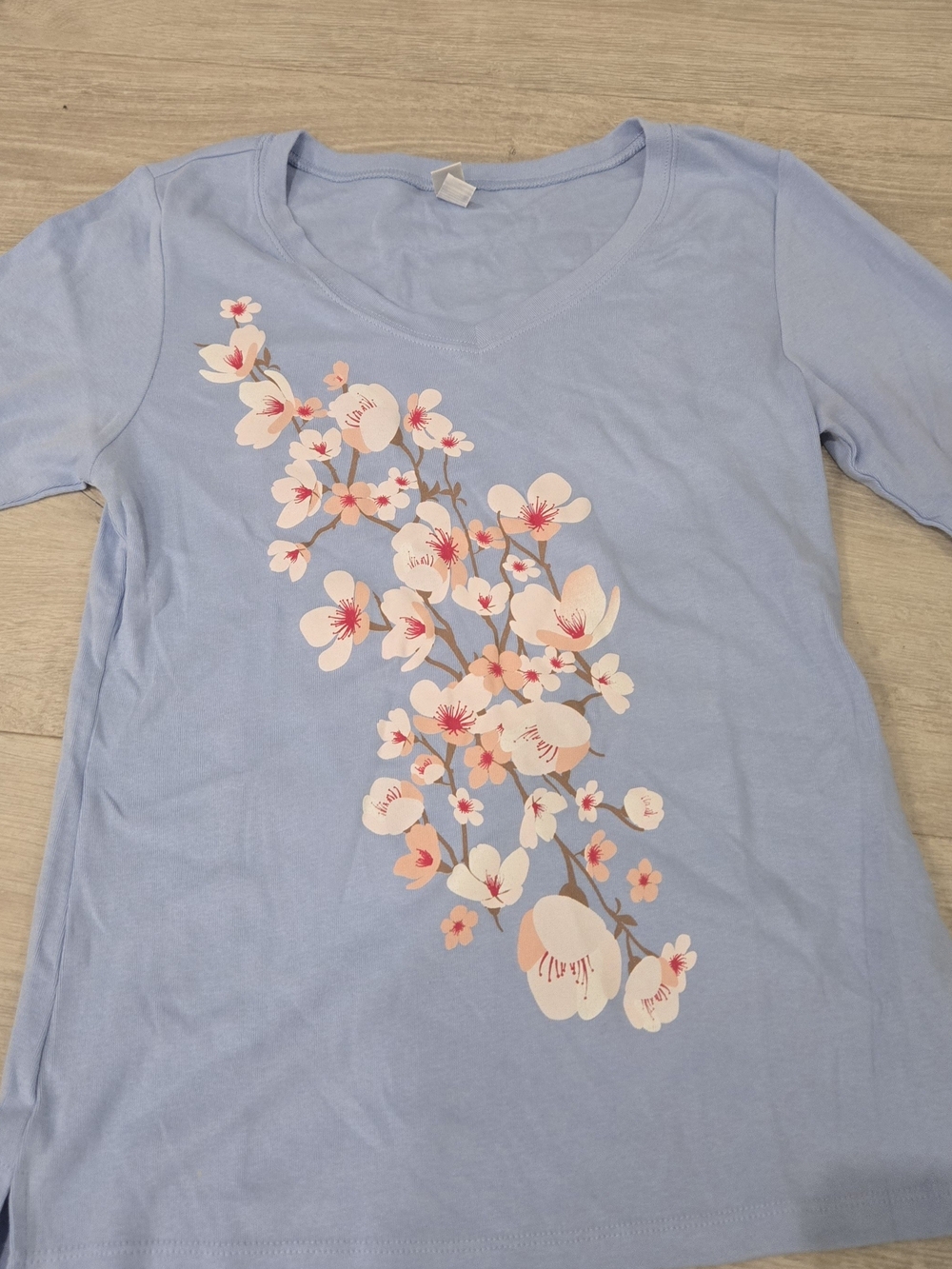 Women’s Light Blue V-Neck Floral Tee